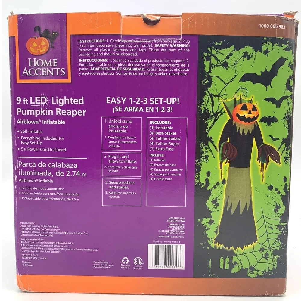 9ft Home Accents Pumpkin Reaper Inflatable LED Lighted Halloween Airblown